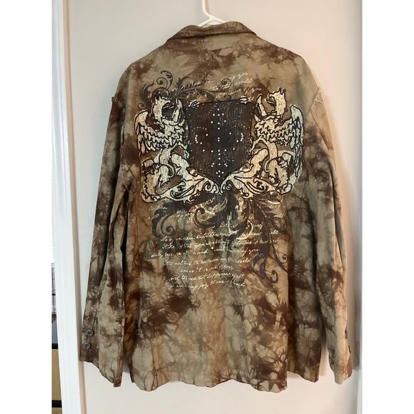 Hama Y2K Embellished Tie Dyed Graphic Long Sleeve Blazer Open Stitch Grunge XXL - Picture 2 of 8